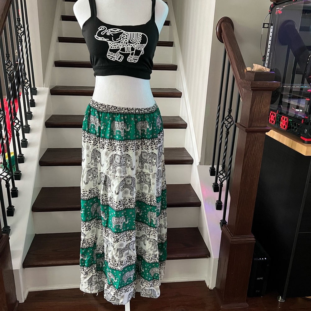 Green Tiered Maxi Skirt for Casual Wear